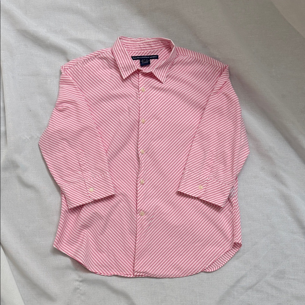 Ralph Lauren Pink & White Diagonal Stripe Button-Down Shirt